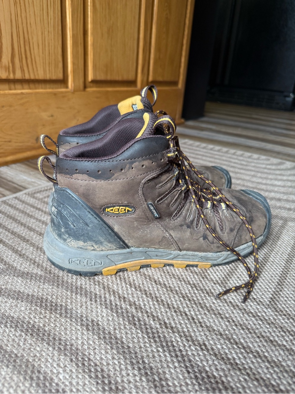Keen Men’s Brown Hiking Boots with Yellow Accents